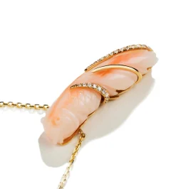 Red Coral diamond fish necklace